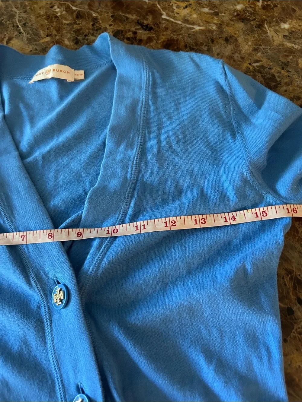 Tory Burch “Simone “Light Blue V-Neck Button Front